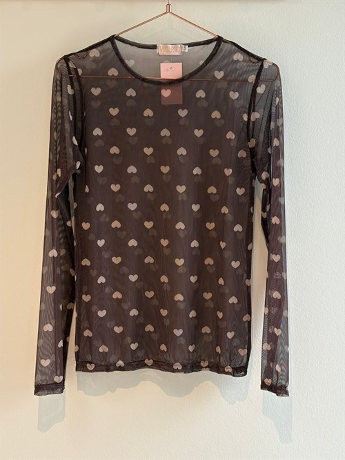 Three M Meshbluse med hjerter, Brun